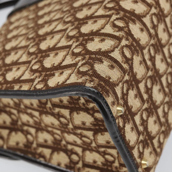 Christian Dior Trotter Canvas Hand Bag Beige Brown Gold Auth 100674