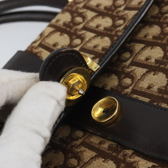 Christian Dior Trotter Canvas Hand Bag Beige Brown Gold Auth 100674