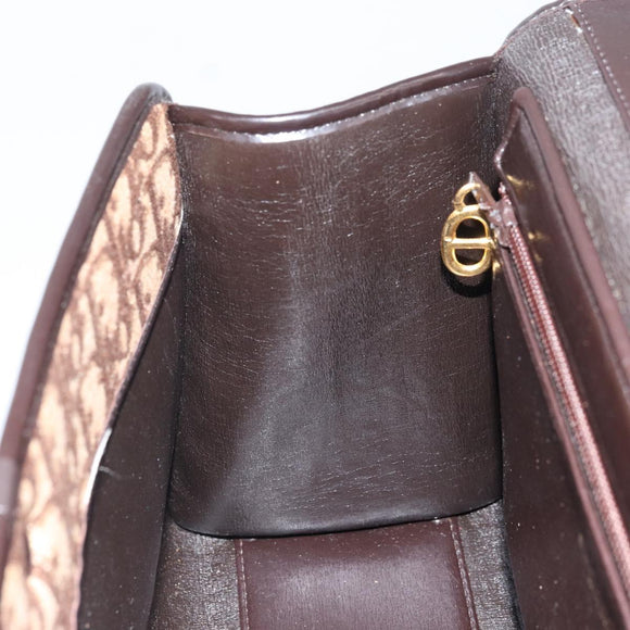 Christian Dior Trotter Canvas Hand Bag Beige Brown Gold Auth 100674