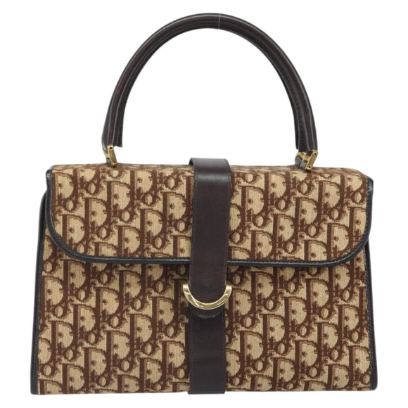 Christian Dior Trotter Canvas Hand Bag Beige Brown Gold Auth 100674