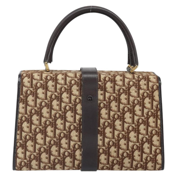 Christian Dior Trotter Canvas Hand Bag Beige Brown Gold Auth 100674