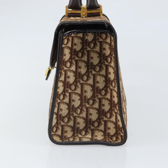 Christian Dior Trotter Canvas Hand Bag Beige Brown Gold Auth 100674