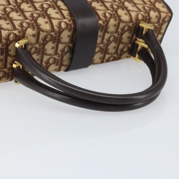 Christian Dior Trotter Canvas Hand Bag Beige Brown Gold Auth 100674