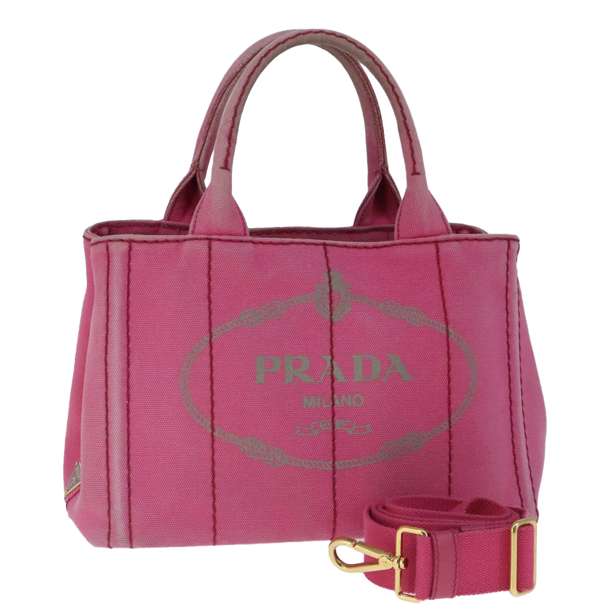 PRADA Hand Bag Canvas 2way Pink Gold Auth 100677