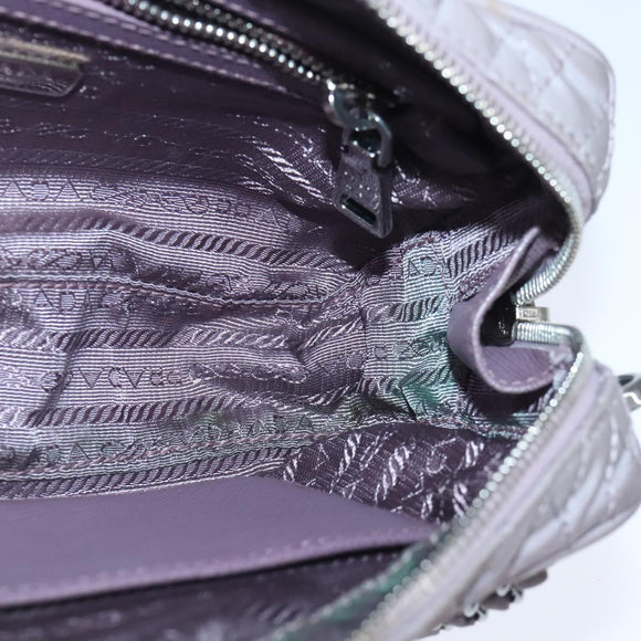PRADA Quilted Chain Hand Bag Nylon Purple Silver Auth 100678