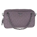 PRADA Quilted Chain Hand Bag Nylon Purple Silver Auth 100678-1