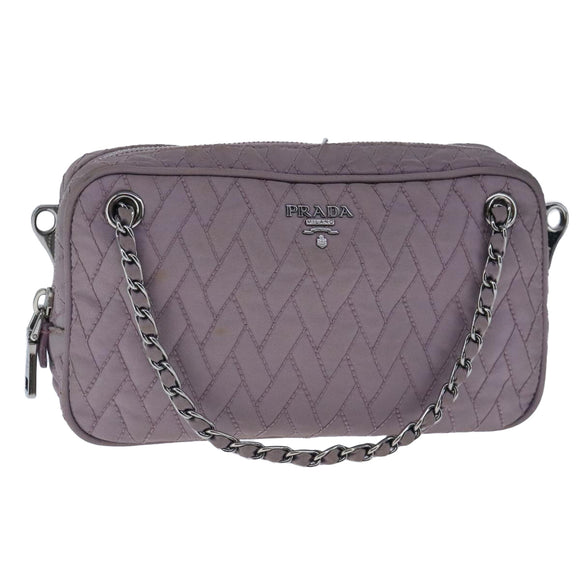 PRADA Quilted Chain Hand Bag Nylon Purple Silver Auth 100678