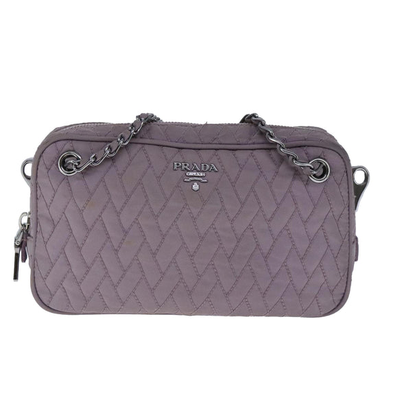 PRADA Quilted Chain Hand Bag Nylon Purple Silver Auth 100678