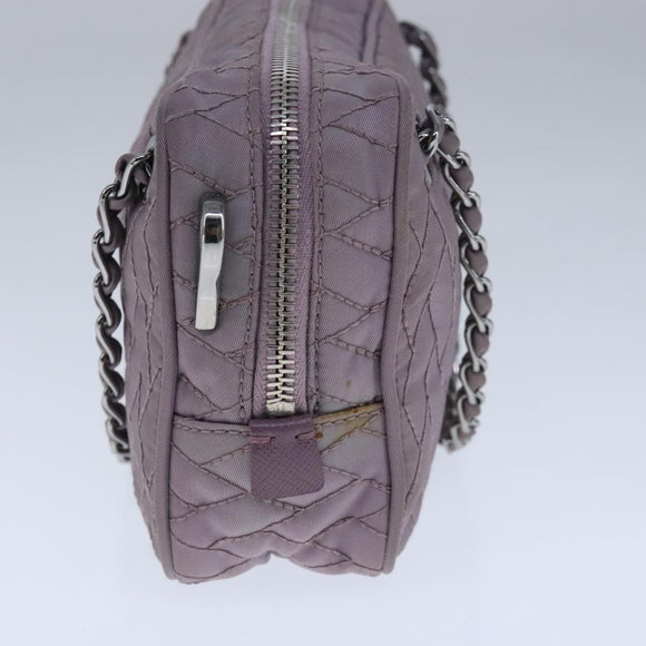 PRADA Quilted Chain Hand Bag Nylon Purple Silver Auth 100678