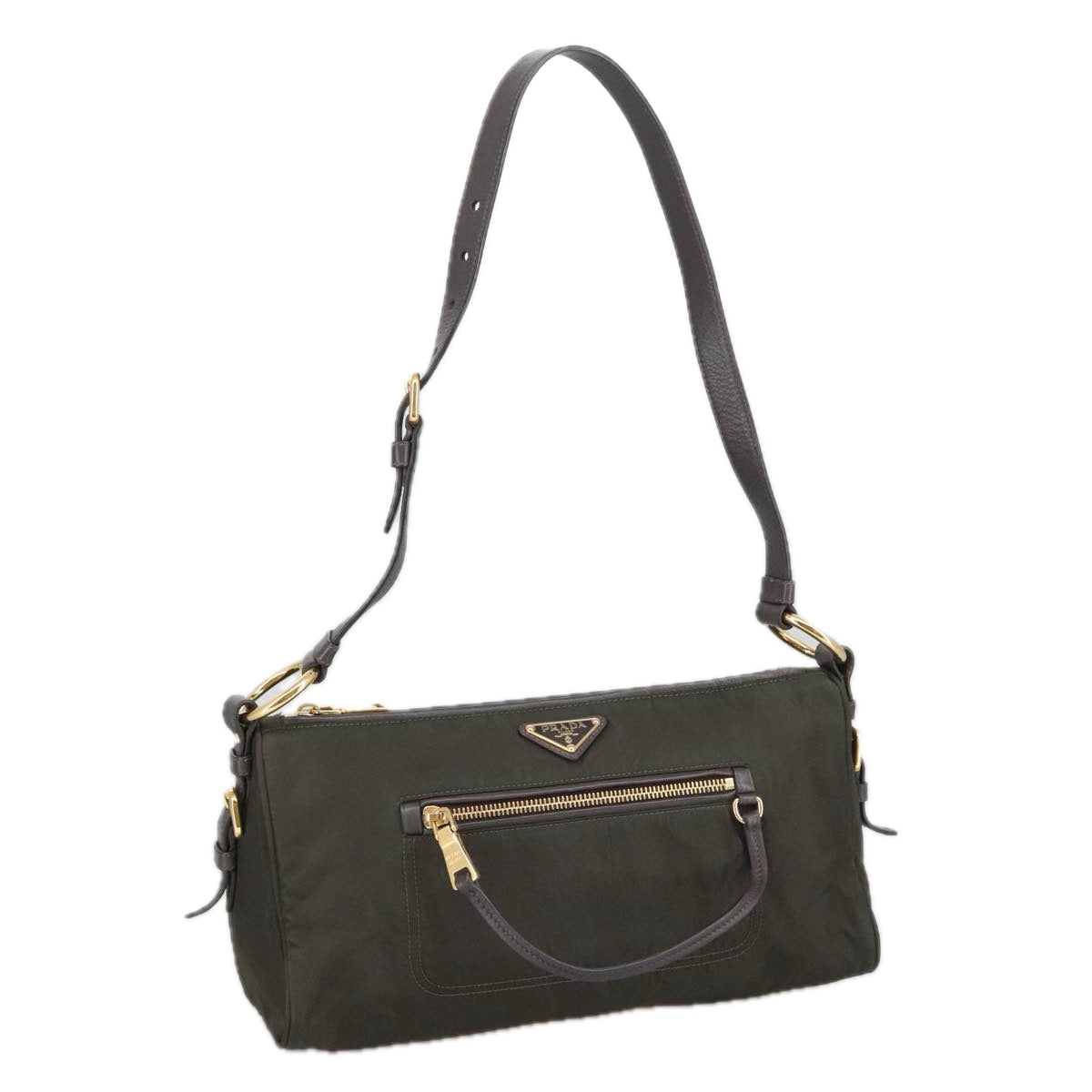 PRADA Shoulder Bag Nylon Green Gold Auth 100679