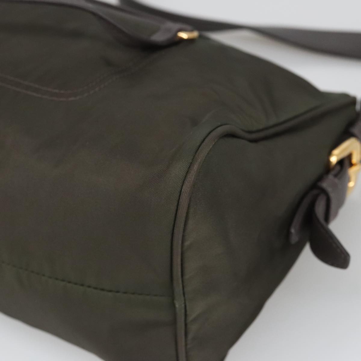 PRADA Shoulder Bag Nylon Green Gold Auth 100679