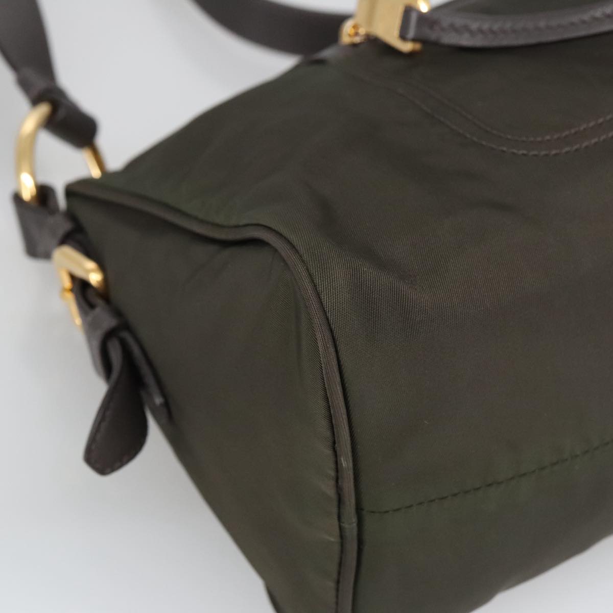 PRADA Shoulder Bag Nylon Green Gold Auth 100679