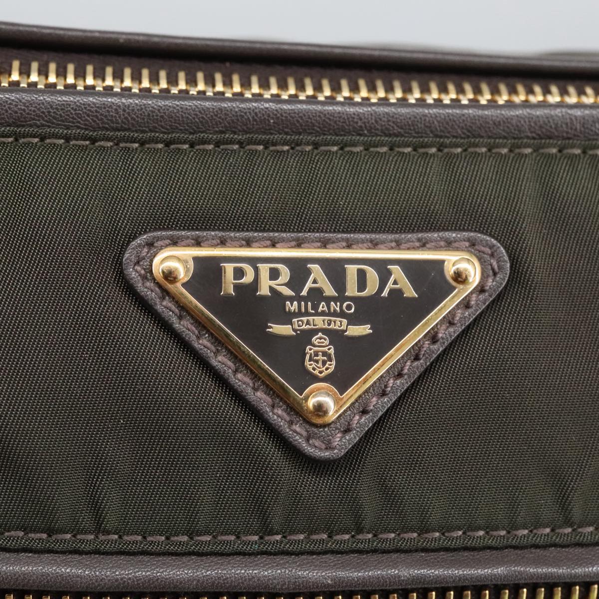 PRADA Shoulder Bag Nylon Green Gold Auth 100679