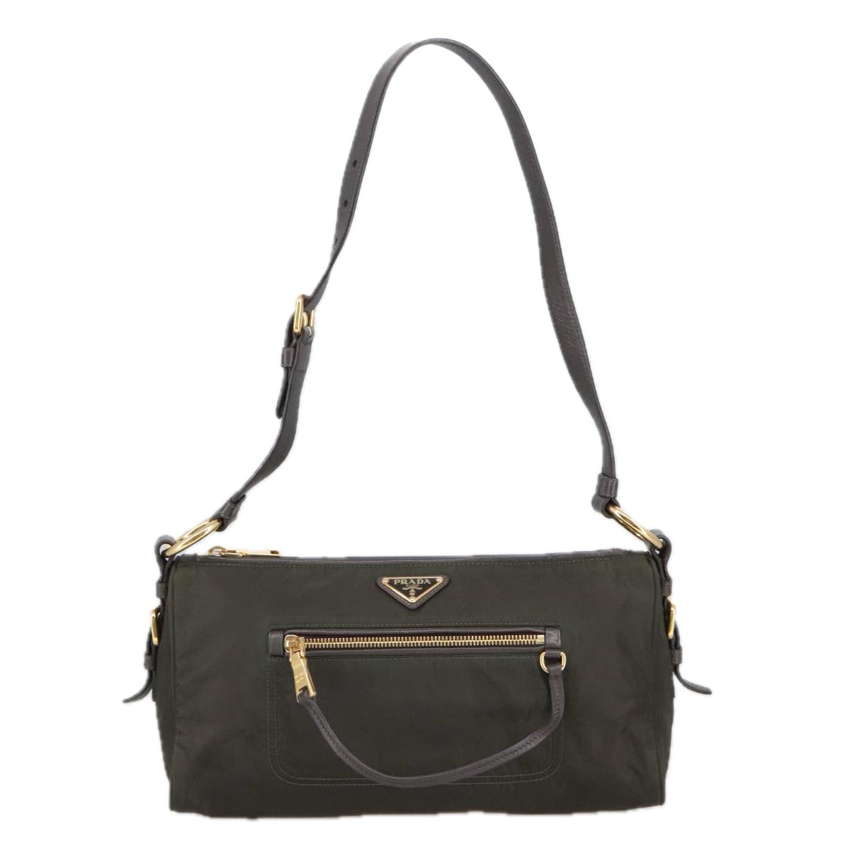 PRADA Shoulder Bag Nylon Green Gold Auth 100679 - 0