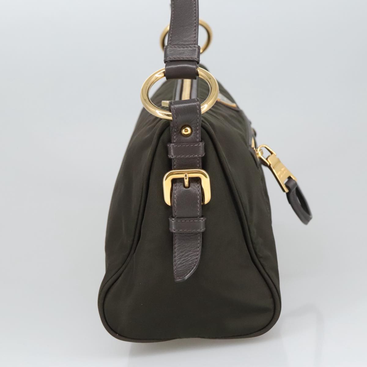 PRADA Shoulder Bag Nylon Green Gold Auth 100679