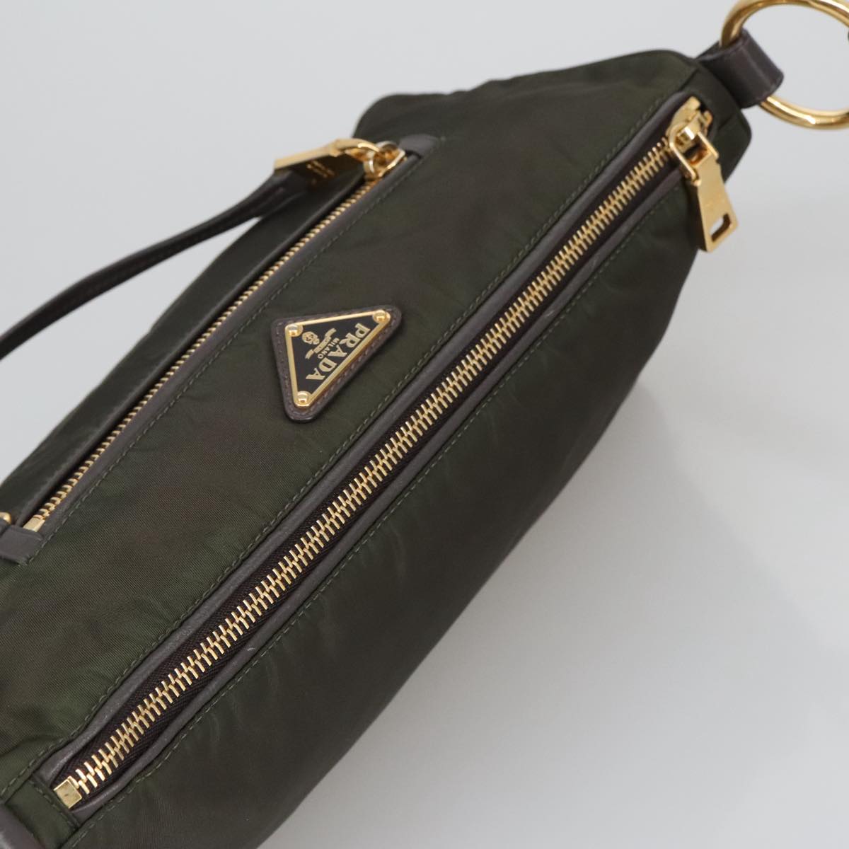 PRADA Shoulder Bag Nylon Green Gold Auth 100679