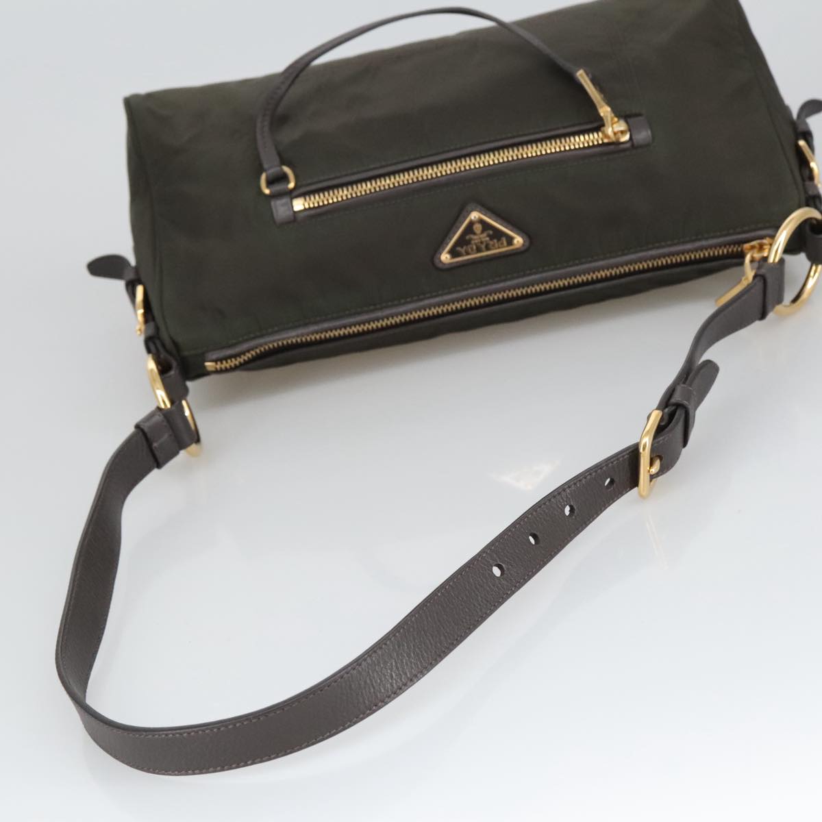 PRADA Shoulder Bag Nylon Green Gold Auth 100679