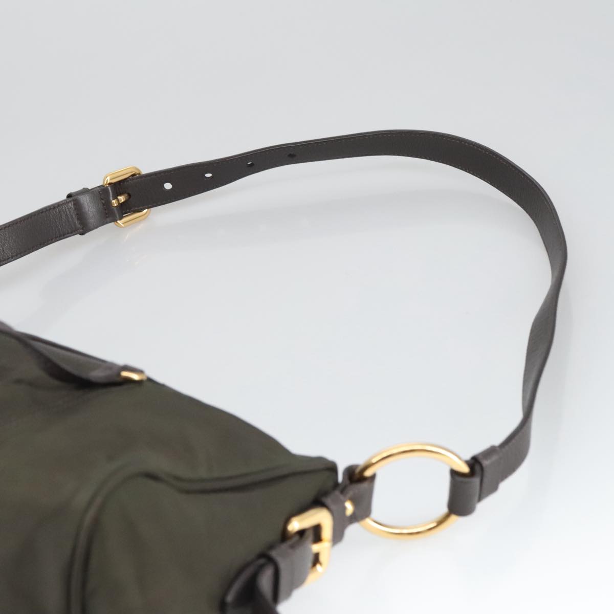 PRADA Shoulder Bag Nylon Green Gold Auth 100679