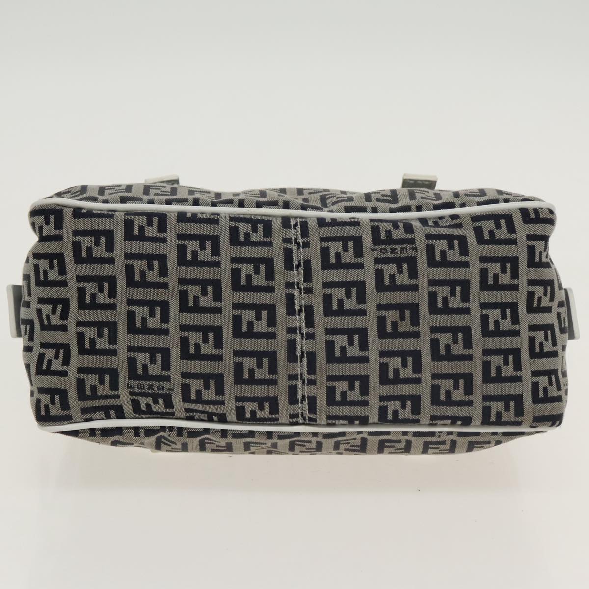 FENDI Zucchino Canvas Hand Bag Navy Silver Auth 100682