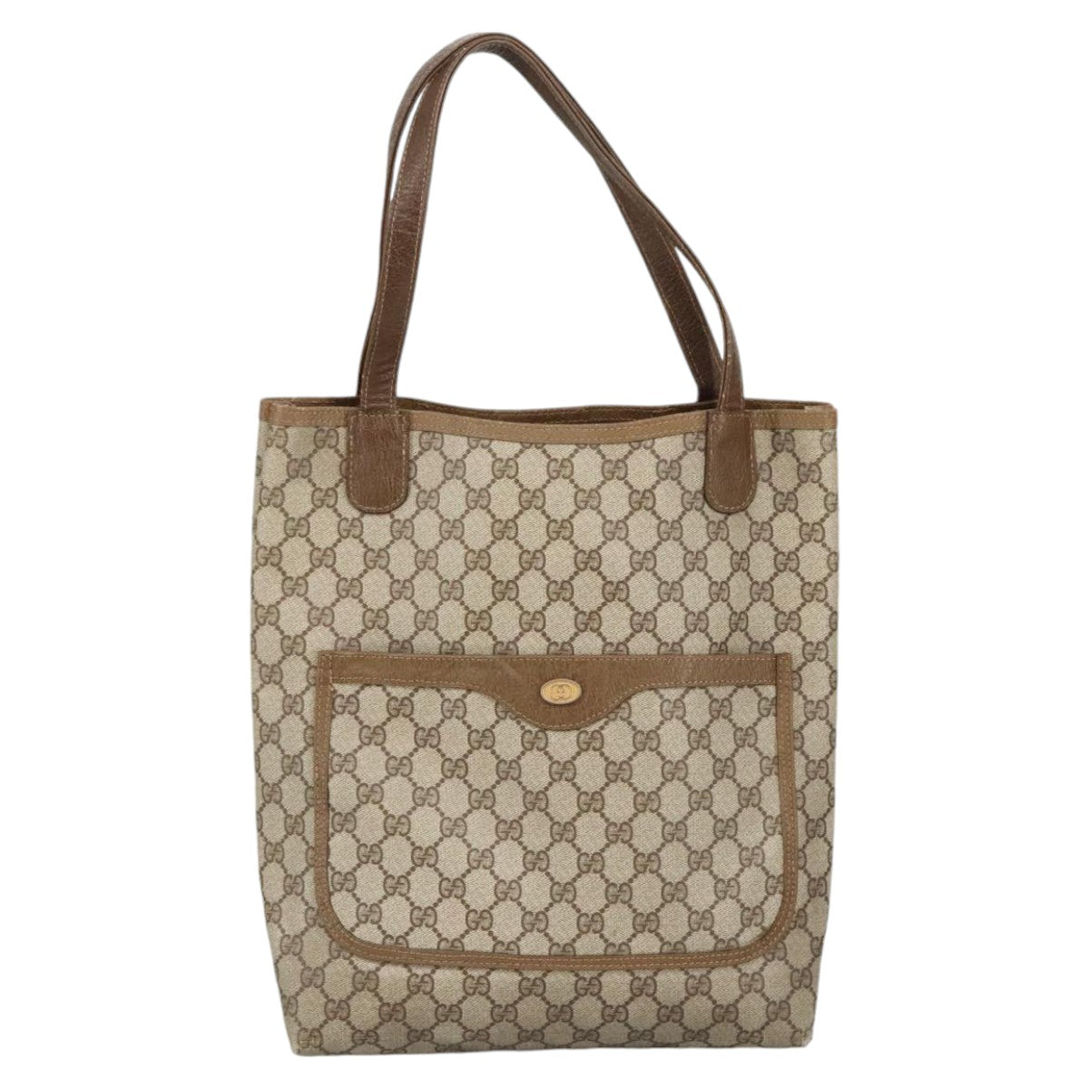 GUCCI GG Supreme Tote Bag PVC Leather Beige Gold 39 02 003 Auth 100684 - 0