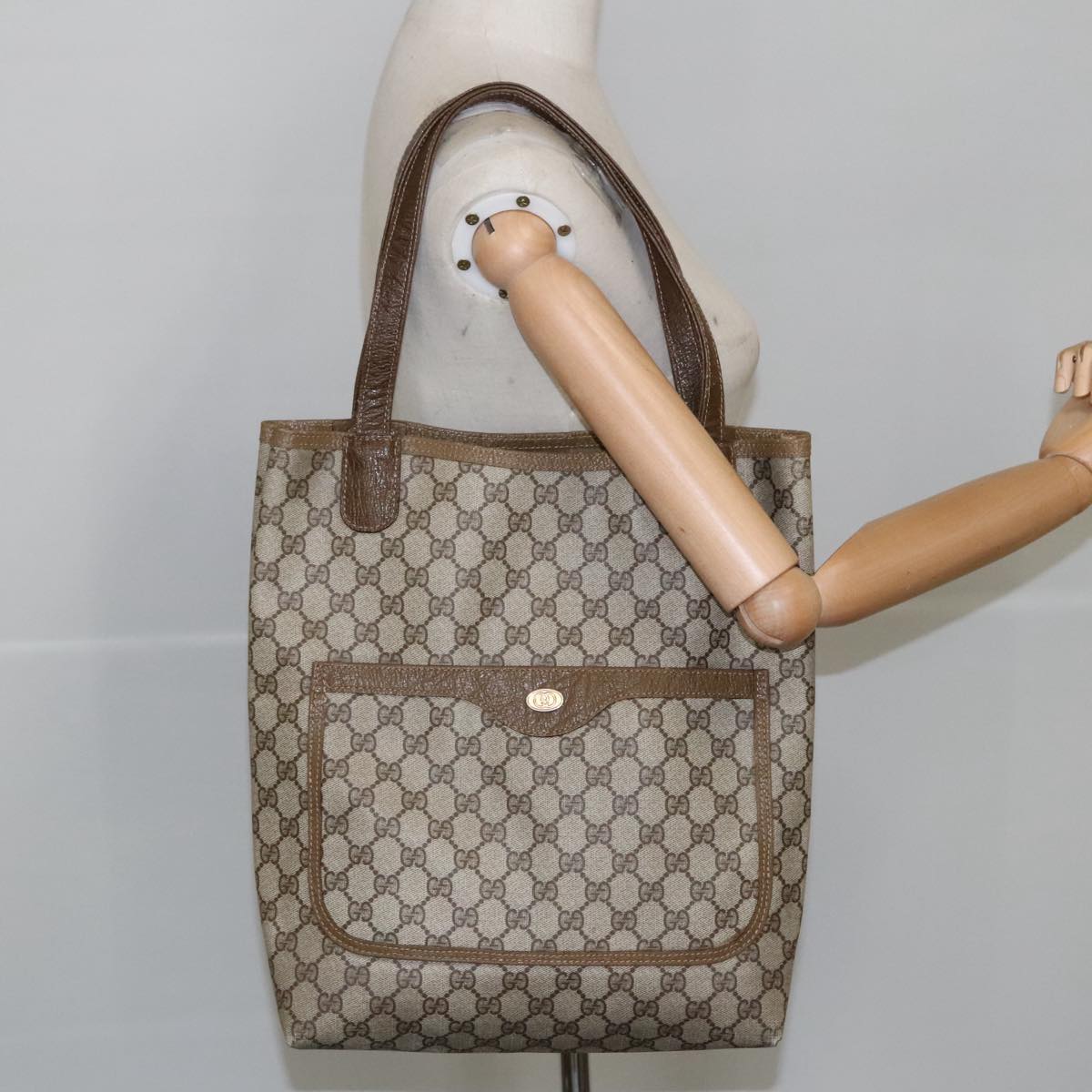 GUCCI GG Supreme Tote Bag PVC Leather Beige Gold 39 02 003 Auth 100684