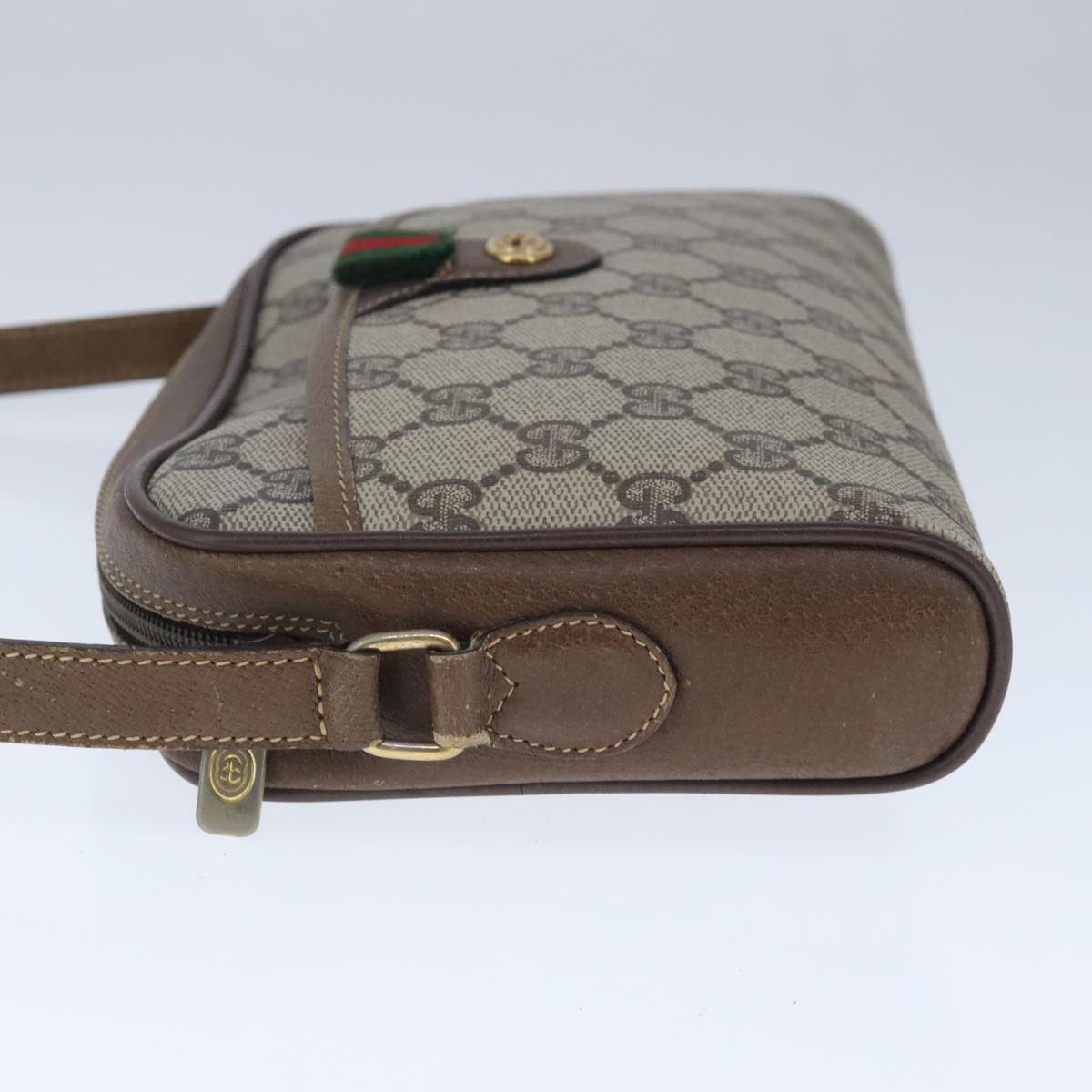 GUCCI GG Supreme Web Sherry Line Shoulder Bag PVC Beige Gold Auth 100686