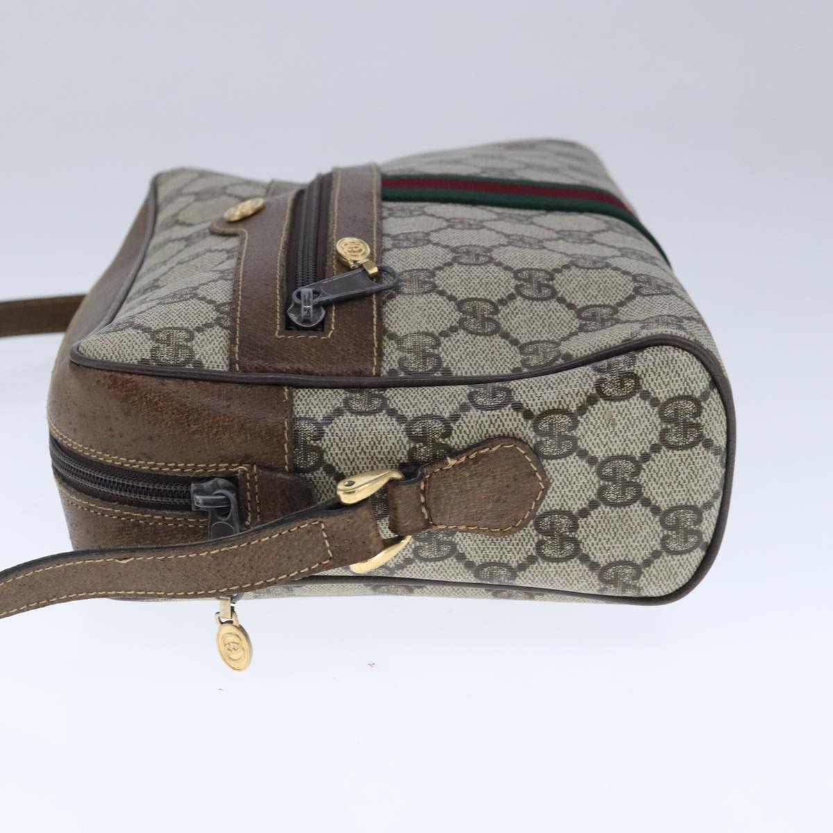 GUCCI GG Supreme Web Sherry Line Shoulder Bag PVC Leather Beige Gold Auth 100688