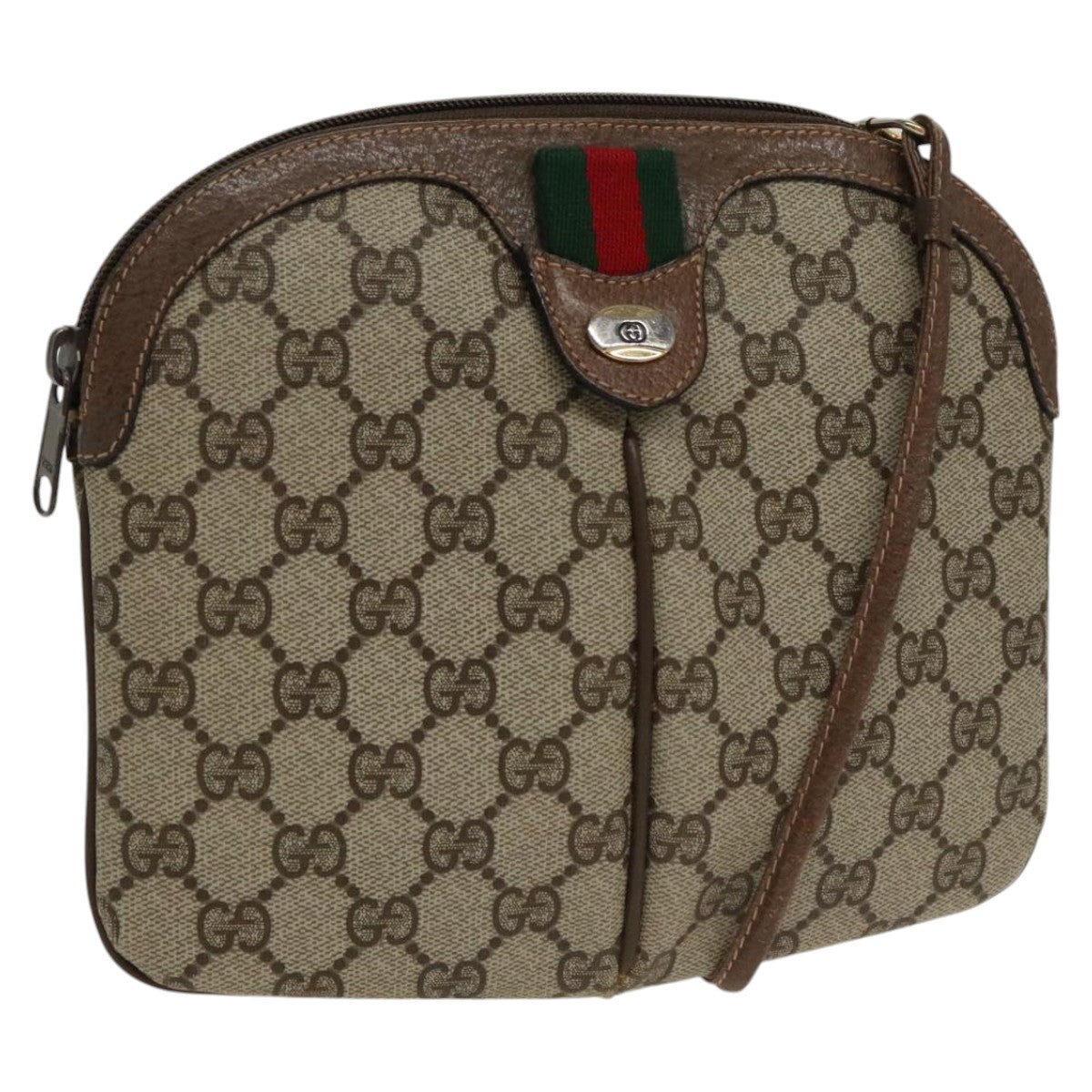 GUCCI GG Supreme Web Sherry Line Shoulder Bag PVC Beige 904 02 047 Auth 100689