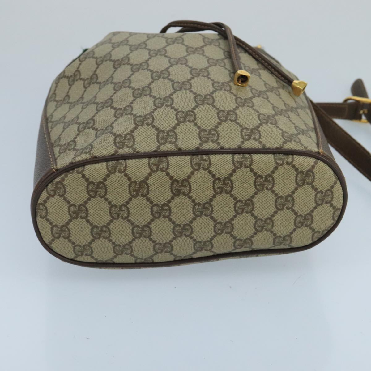 GUCCI GG Supreme Web Sherry Line Shoulder Bag PVC Beige Gold Auth 100691