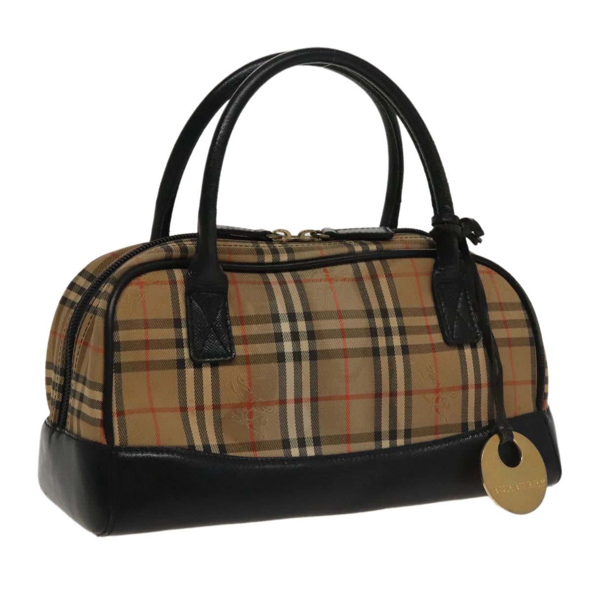 BURBERRY Nova Check Tote Bag Canvas Leather Beige Black Auth 100692