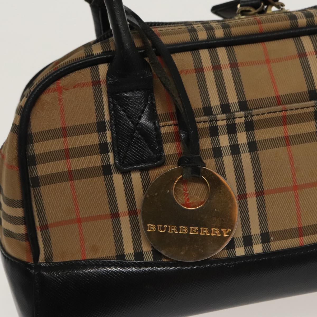 BURBERRY Nova Check Tote Bag Canvas Leather Beige Black Auth 100692