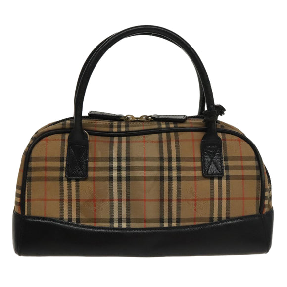 BURBERRY Nova Check Tote Bag Canvas Leather Beige Black Auth 100692