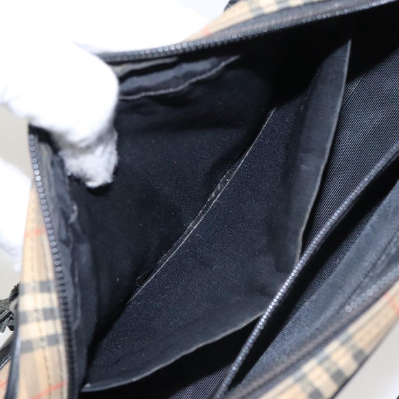 BURBERRY Nova Check Tote Bag Canvas Leather Beige Black Auth 100692