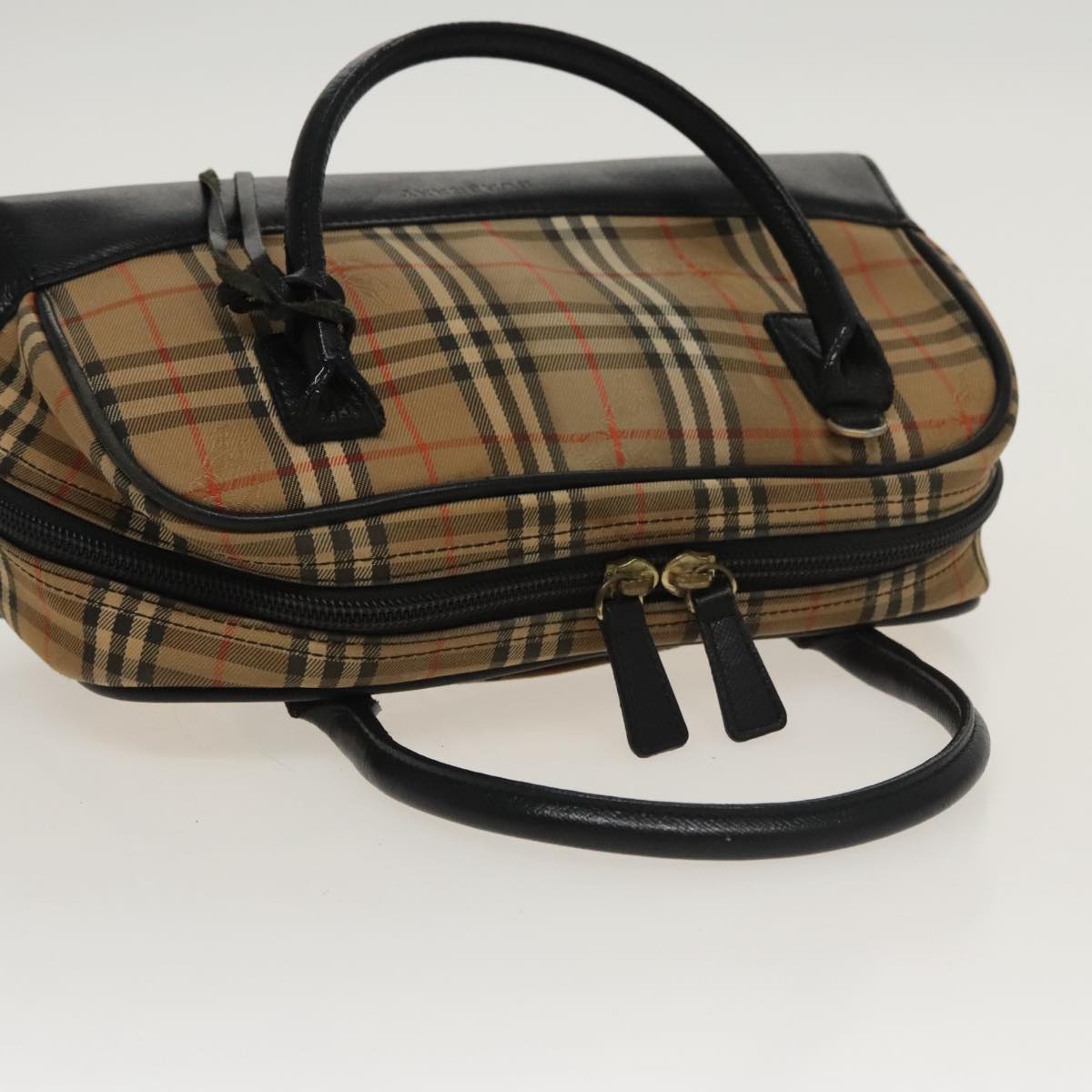 BURBERRY Nova Check Tote Bag Canvas Leather Beige Black Auth 100692