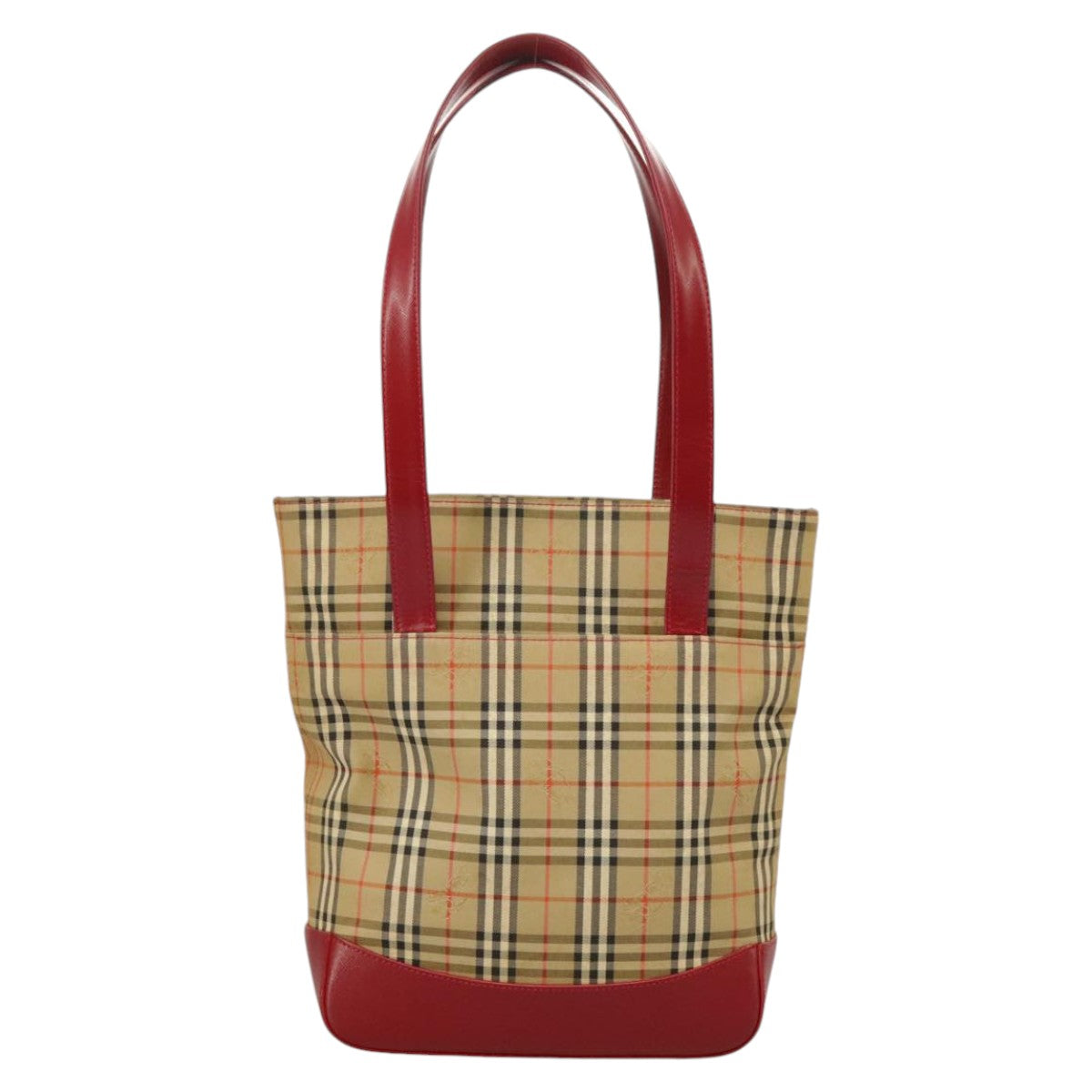 BURBERRY Nova Check Tote Bag Canvas Leather Beige Red Gold Auth 100693