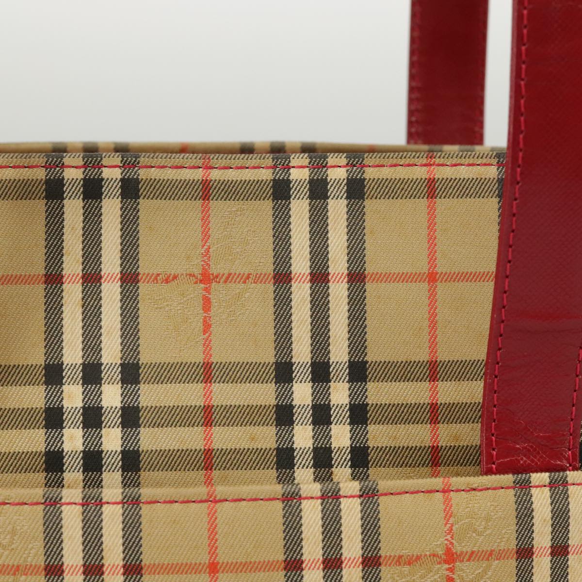 BURBERRY Nova Check Tote Bag Canvas Leather Beige Red Gold Auth 100693