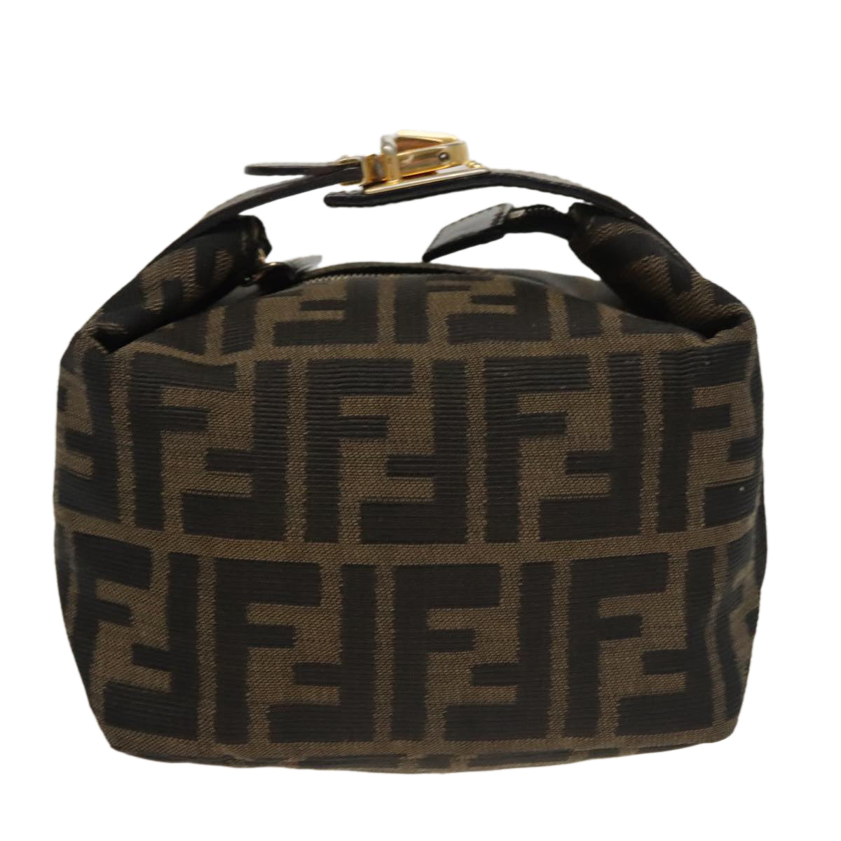 FENDI Zucca Canvas Vanity Pouch Brown Black gold Auth 100694 - 0