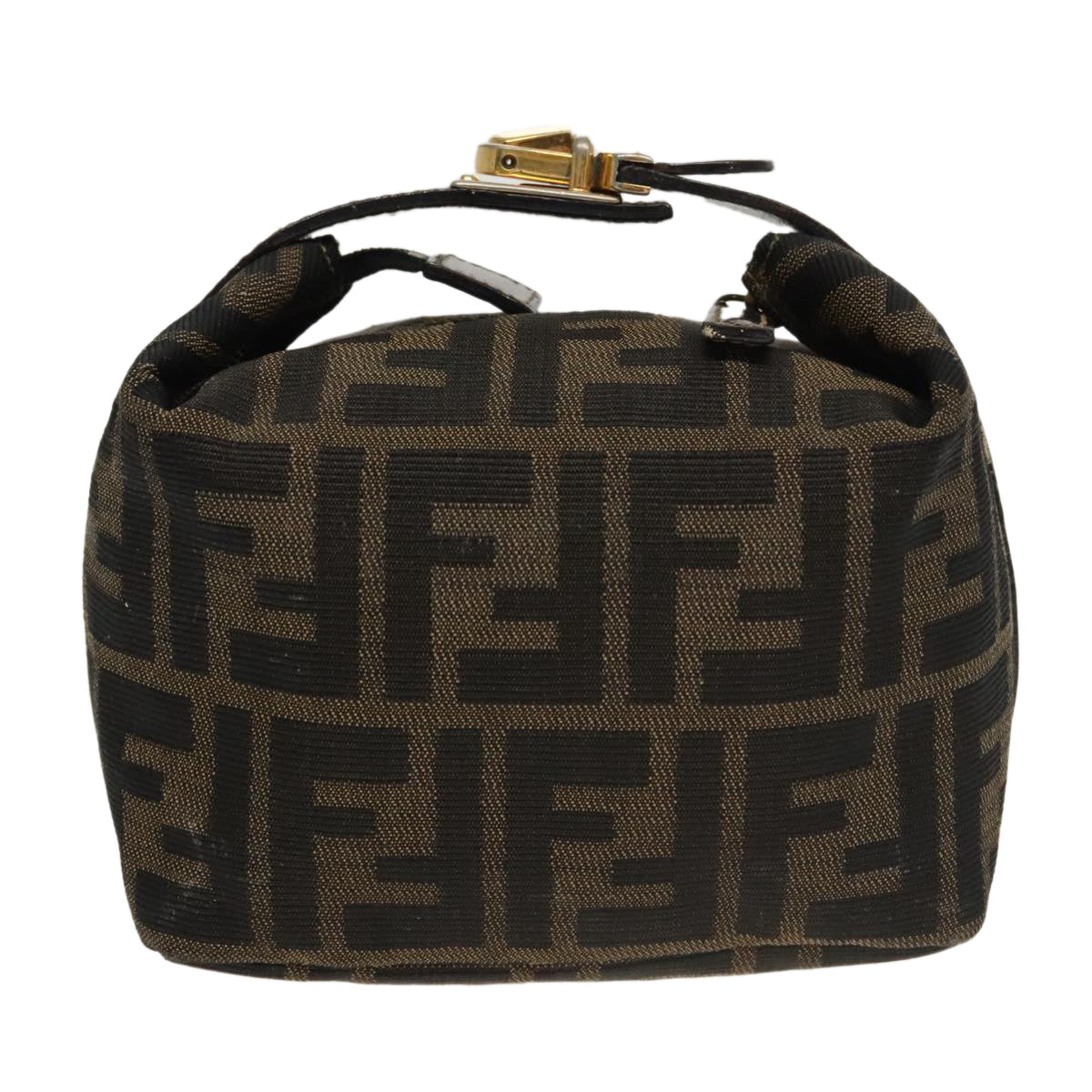 FENDI Zucca Canvas Vanity Pouch Brown Black gold Auth 100694