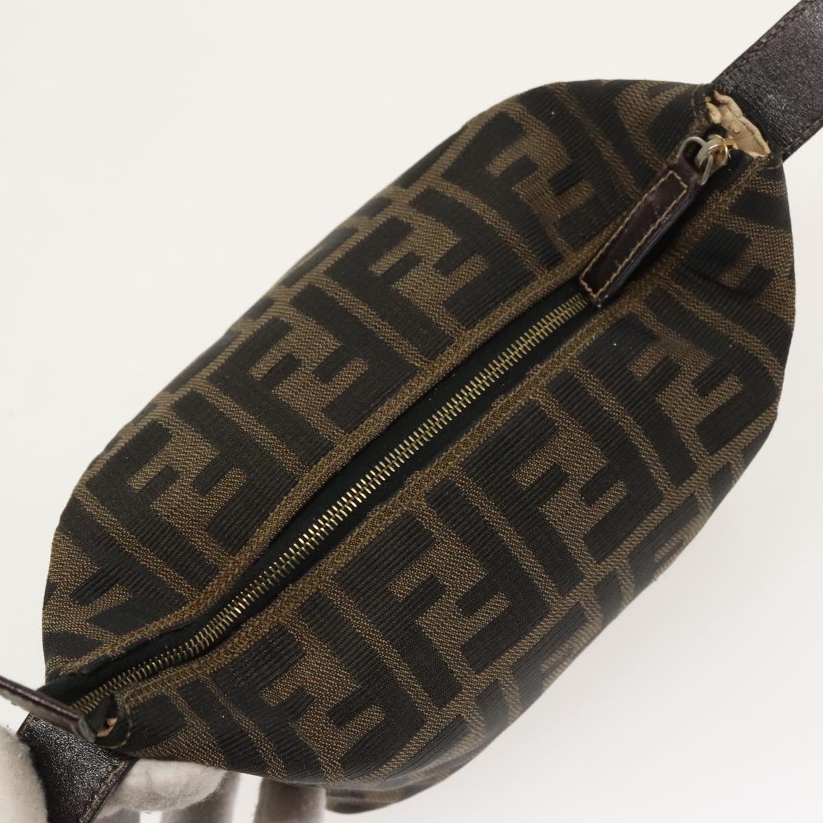 FENDI Zucca Canvas Vanity Pouch Brown Black gold Auth 100694