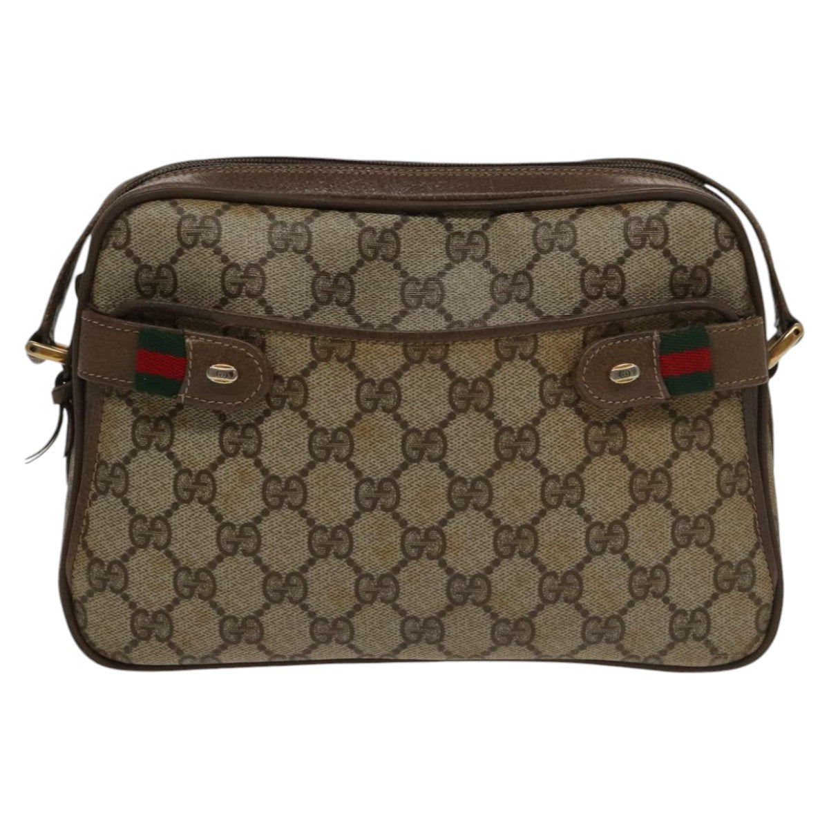 GUCCI GG Supreme Web Sherry Line Shoulder Bag PVC Beige 93 02 049 Auth 100696 - 0