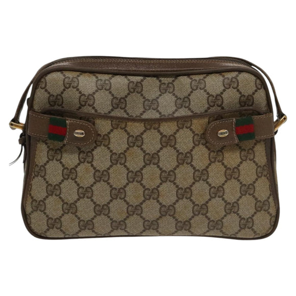 GUCCI GG Supreme Web Sherry Line Shoulder Bag PVC Beige 93 02 049 Auth 100696