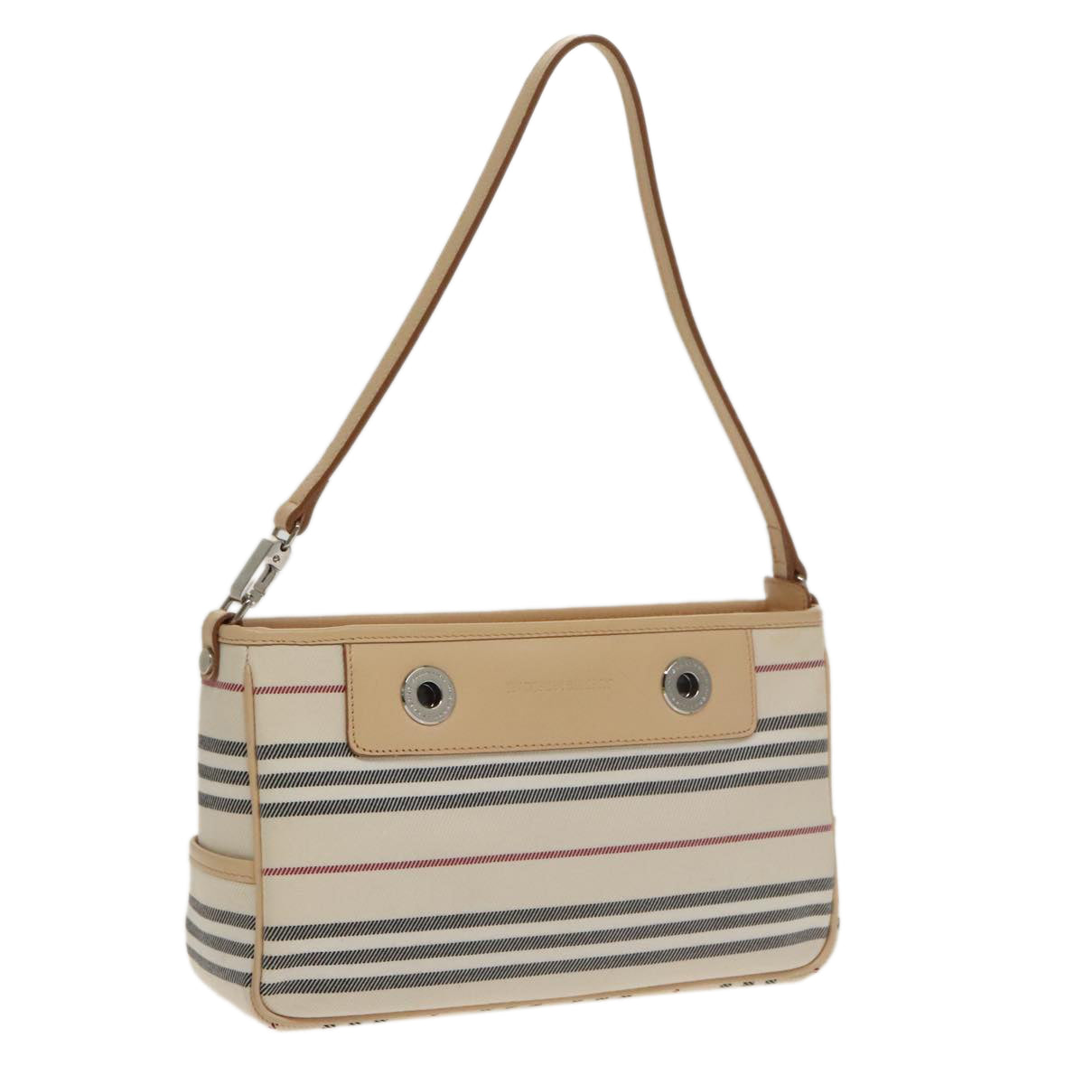 BURBERRY Nova Check Shoulder Bag Canvas Leather Beige White Auth 100698