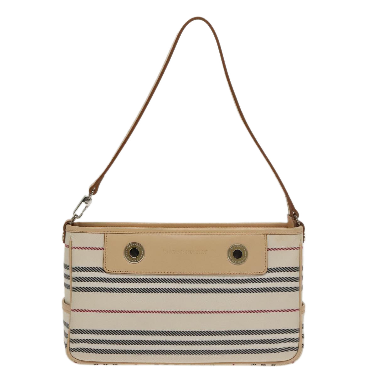 BURBERRY Nova Check Shoulder Bag Canvas Leather Beige White Auth 100698 - 0