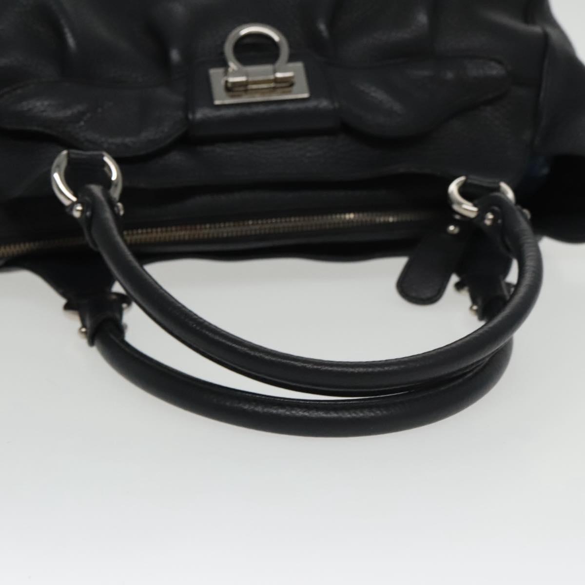 Salvatore Ferragamo Gancini Hand Bag Leather Black Silver Auth 100703