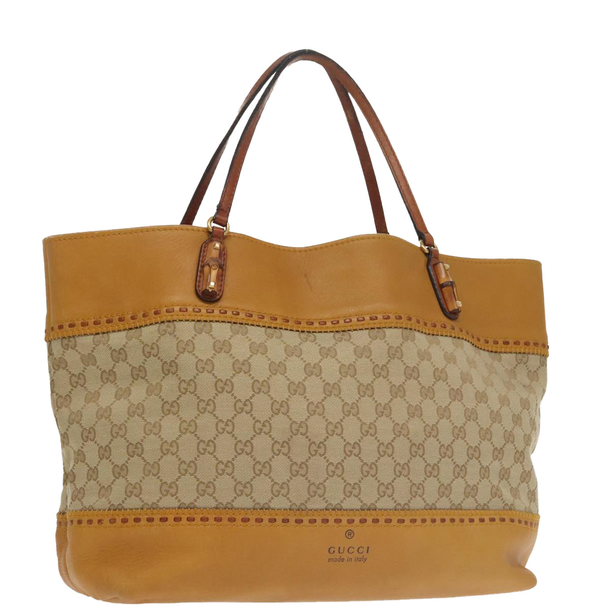 GUCCI GG Canvas Bamboo Tote Bag Beige Gold 339000 Auth 100704