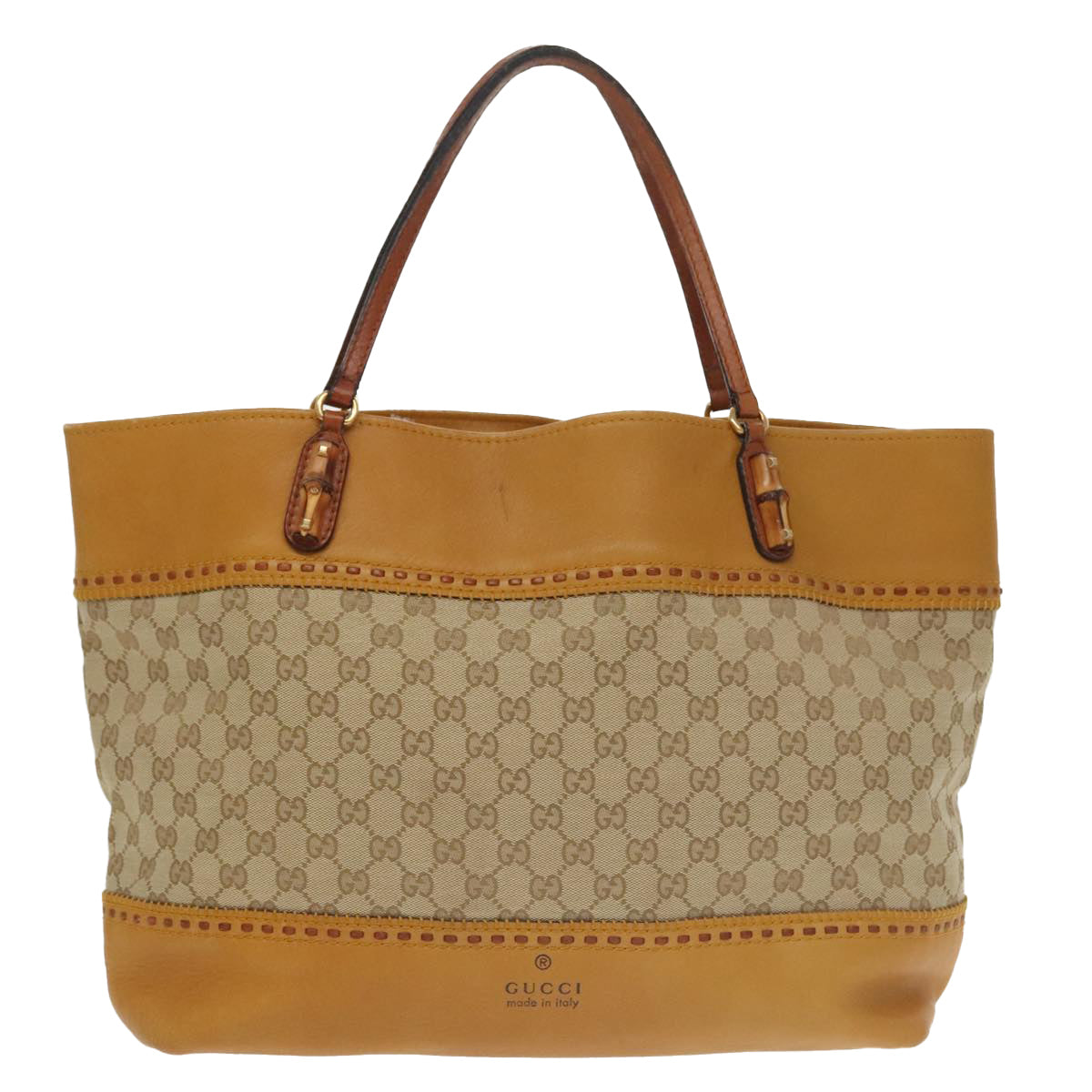 GUCCI GG Canvas Bamboo Tote Bag Beige Gold 339000 Auth 100704