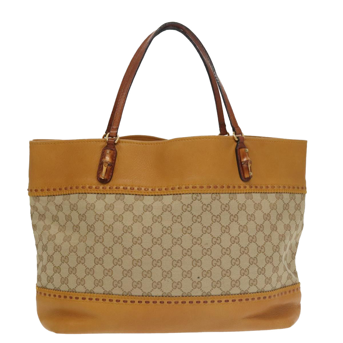 GUCCI GG Canvas Bamboo Tote Bag Beige Gold 339000 Auth 100704 - 0