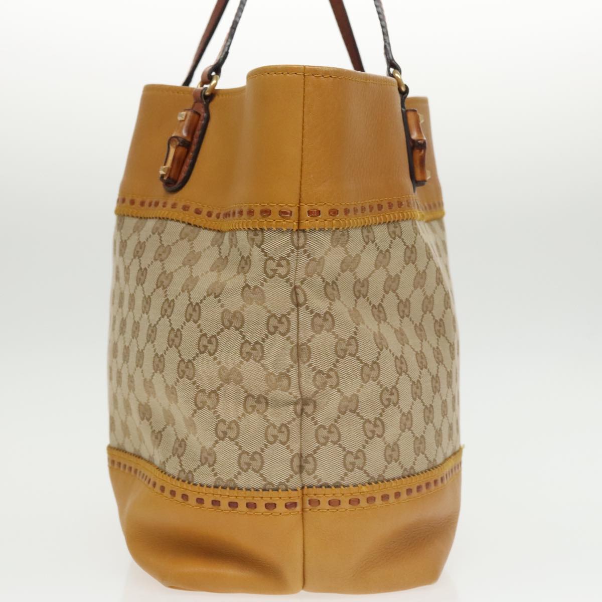 GUCCI GG Canvas Bamboo Tote Bag Beige Gold 339000 Auth 100704