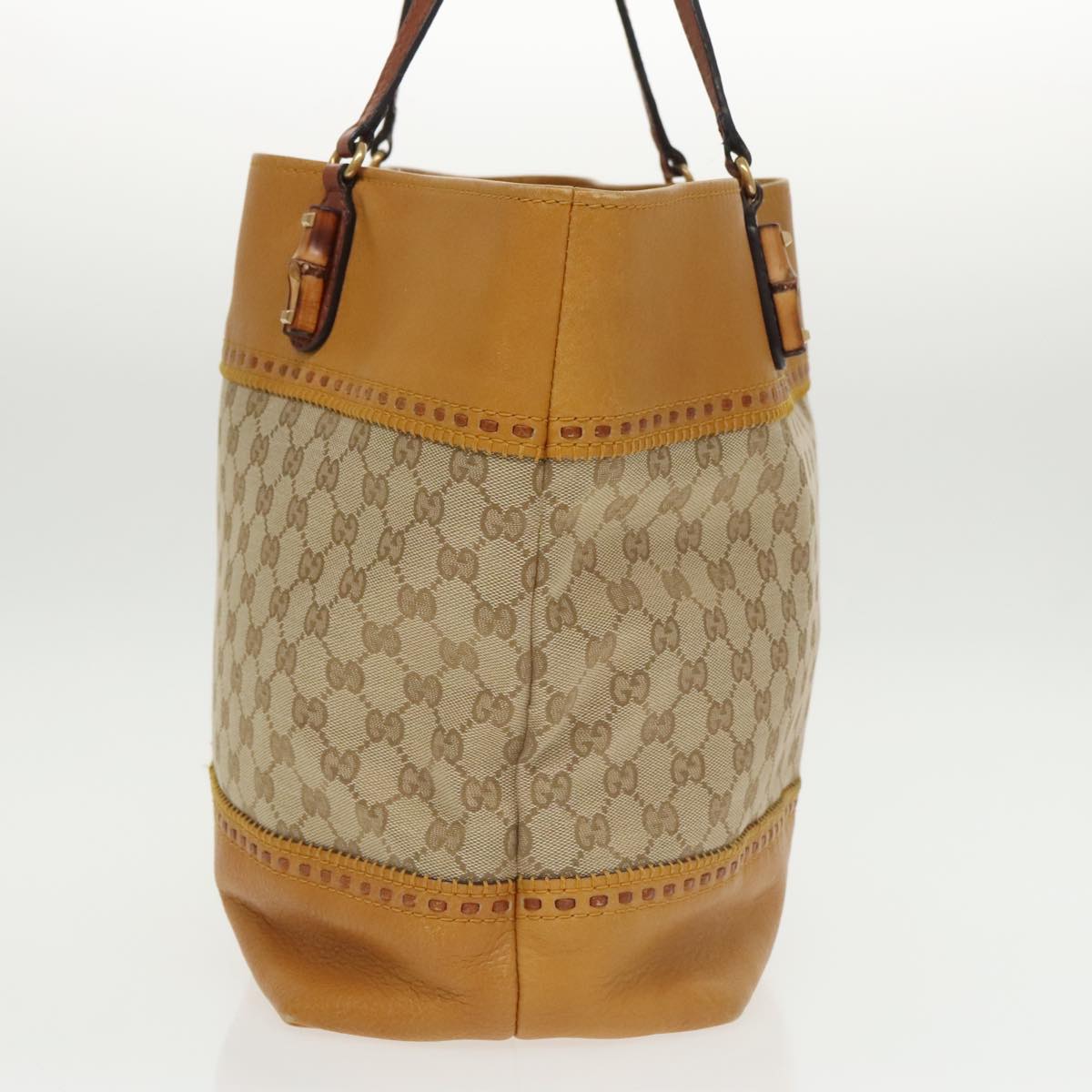 GUCCI GG Canvas Bamboo Tote Bag Beige Gold 339000 Auth 100704