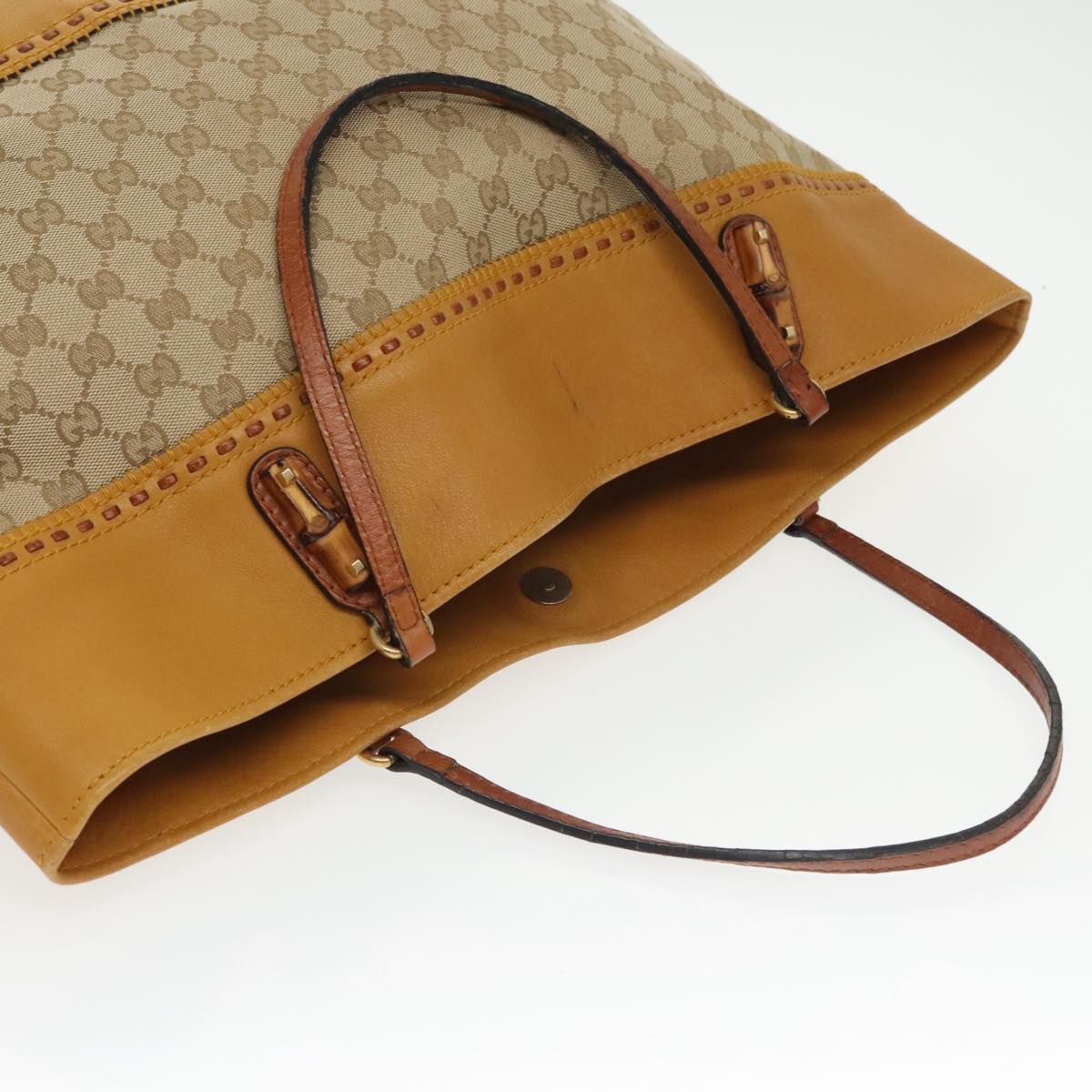 GUCCI GG Canvas Bamboo Tote Bag Beige Gold 339000 Auth 100704